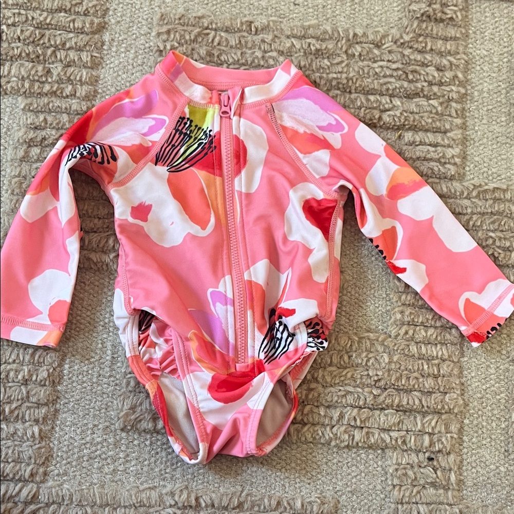 Tea Collection Pink and Red Floral Rashguard